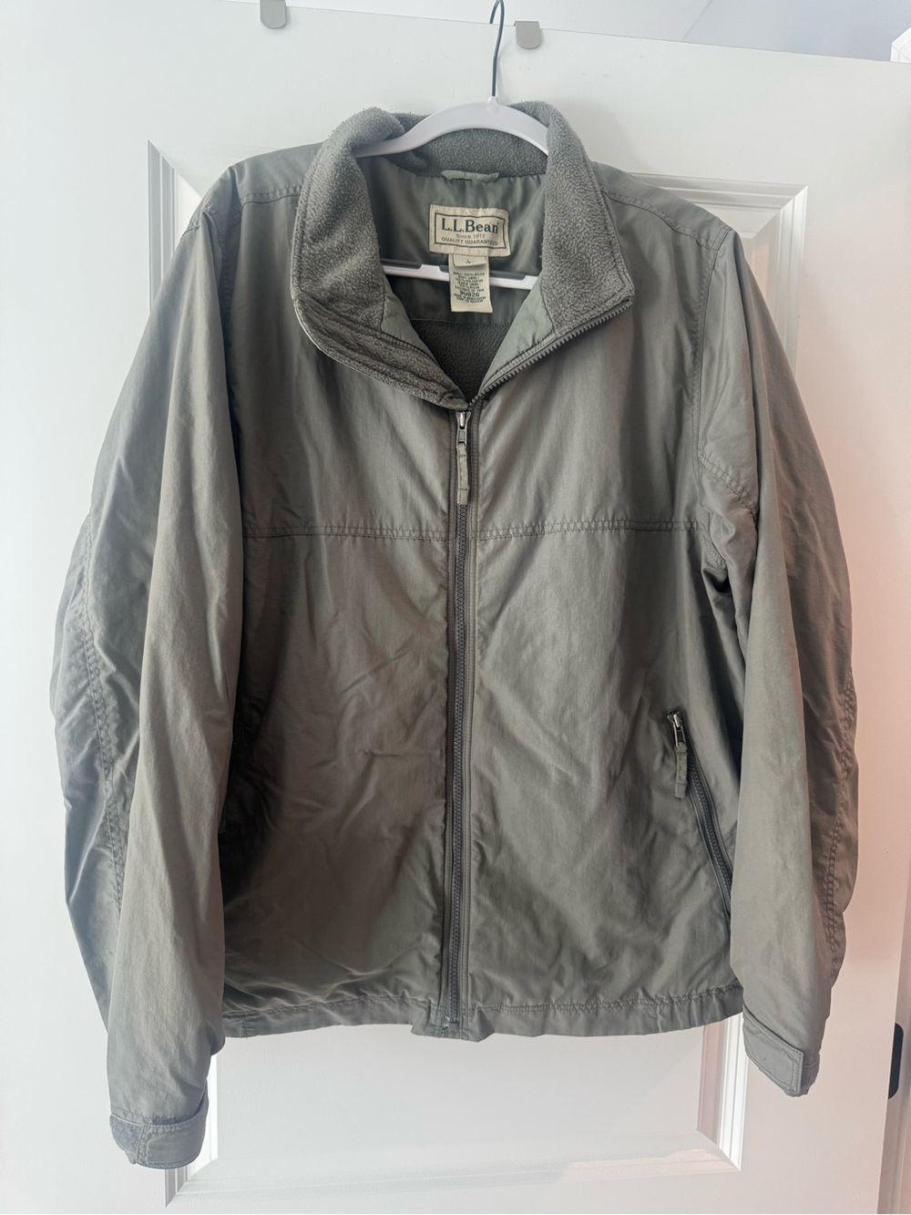 L.L. Bean Men's Olive Lightweight Zip Jacket with Fleece Collar